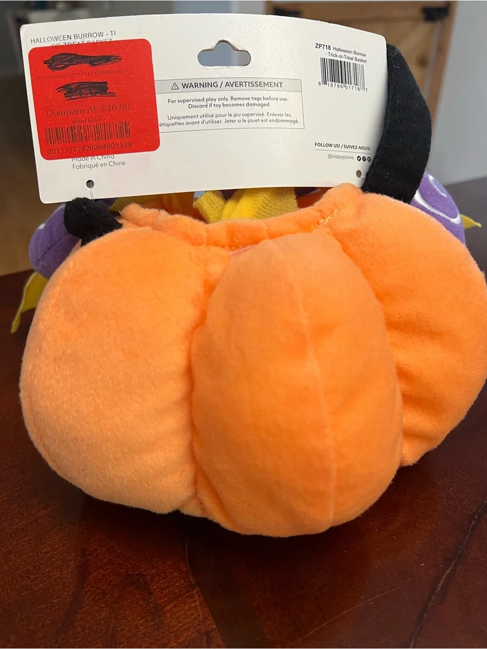 ZippyPaws Burrow Halloween Pumpkin Interactive Dog Toy - Orange & Purple